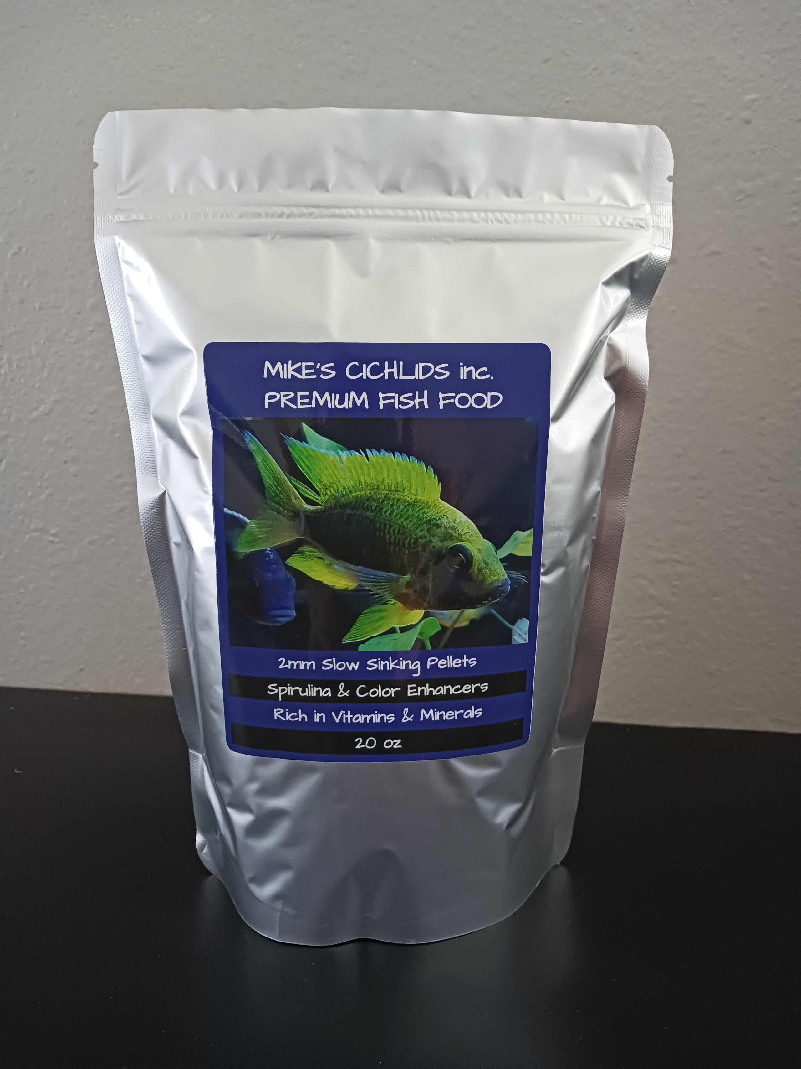 2mm Cichlid Slow Sinking Pellet 20oz | Mike's Cichlids Inc.